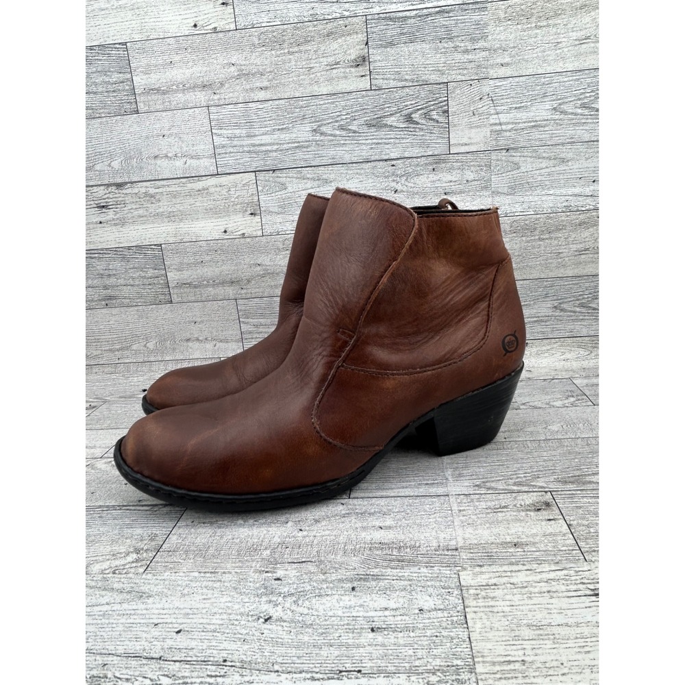 Born Shoes Brown Leather Ankle Boots Women Size 7 Heel Comfort Shoes